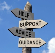 help, support, advice, and guidance road sign